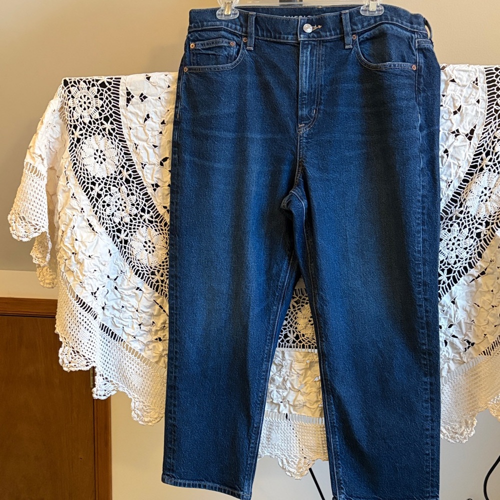American Eagle Super High Rise Ankle Strait Blue Jeans Size 14 Short